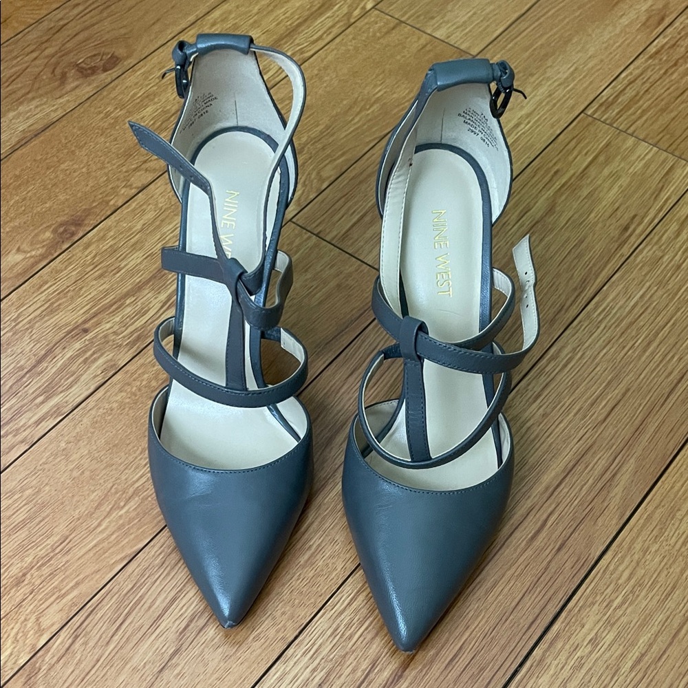 Nine West Women's Gray Leather Strappy Heels
